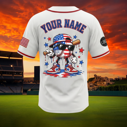 Kids American Flag Baseball Drip Jersey | Custom 4th Of July Outfit