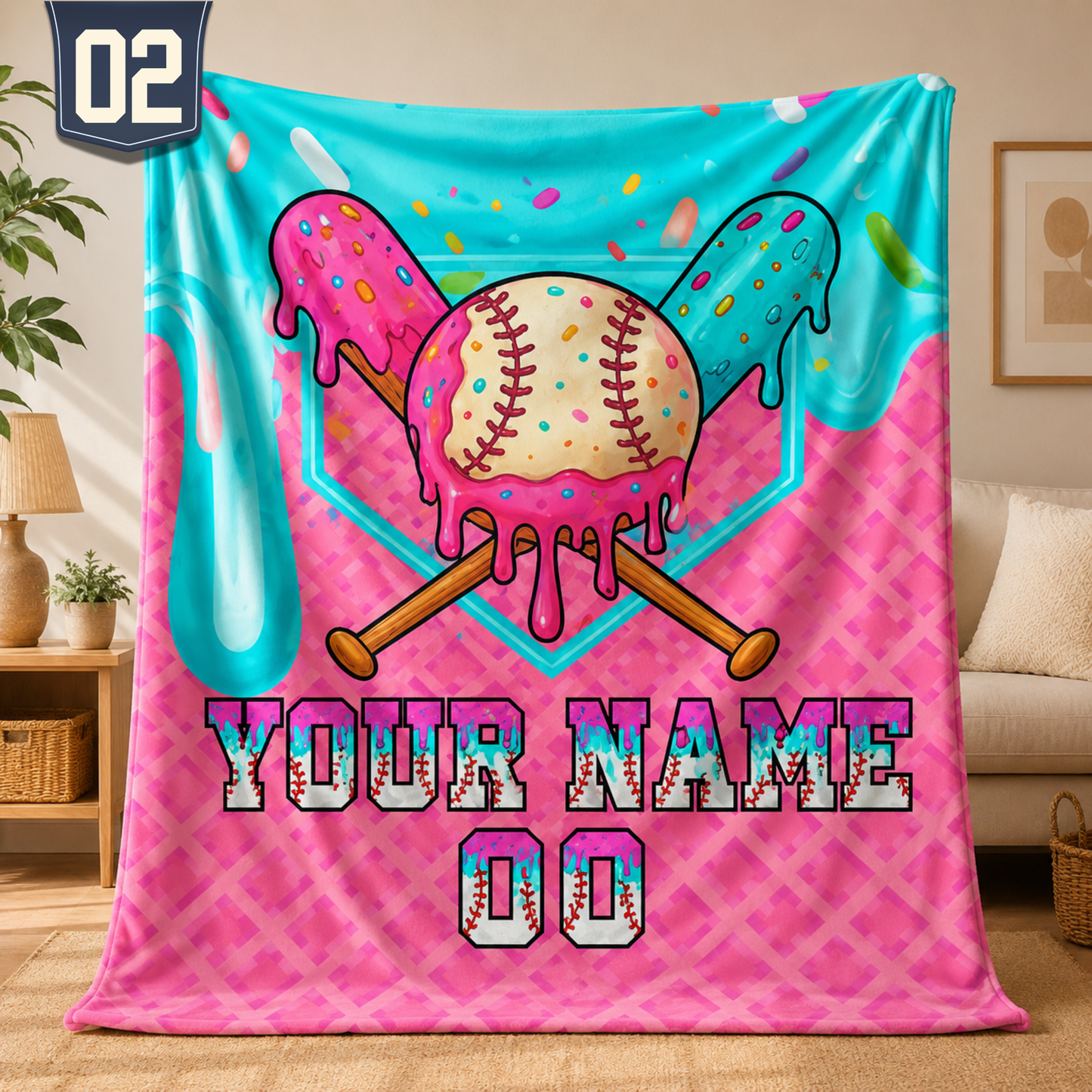 Personalized Ice Cream Baseball Blanket | Custom Name & Number