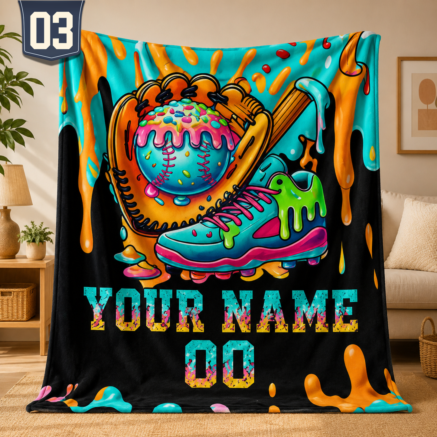 Personalized Ice Cream Baseball Blanket | Custom Name & Number
