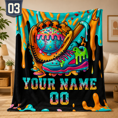 Personalized Ice Cream Baseball Blanket | Custom Name & Number