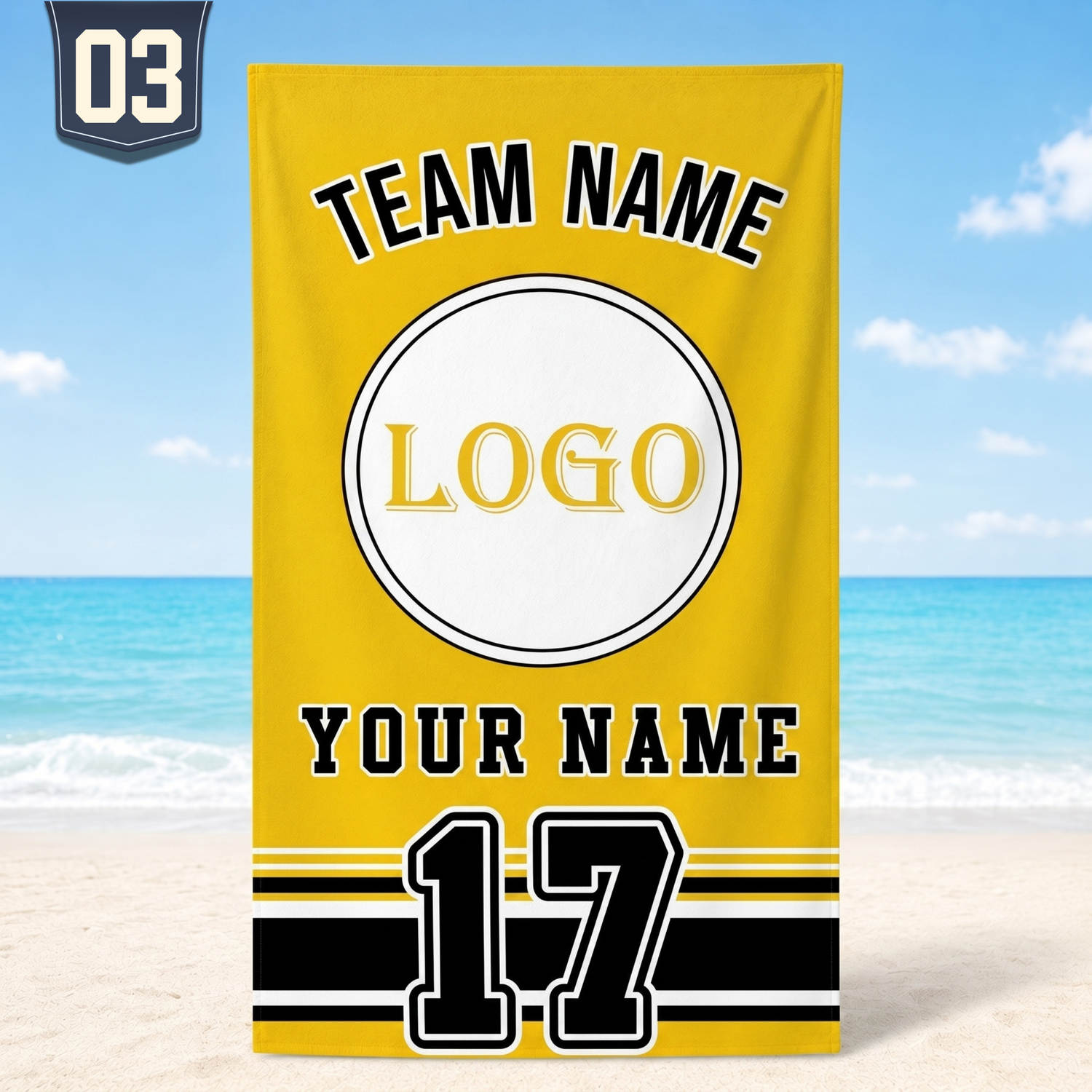 Custom Baseball Team Logo Beach Towel | Personalized Name & Number!