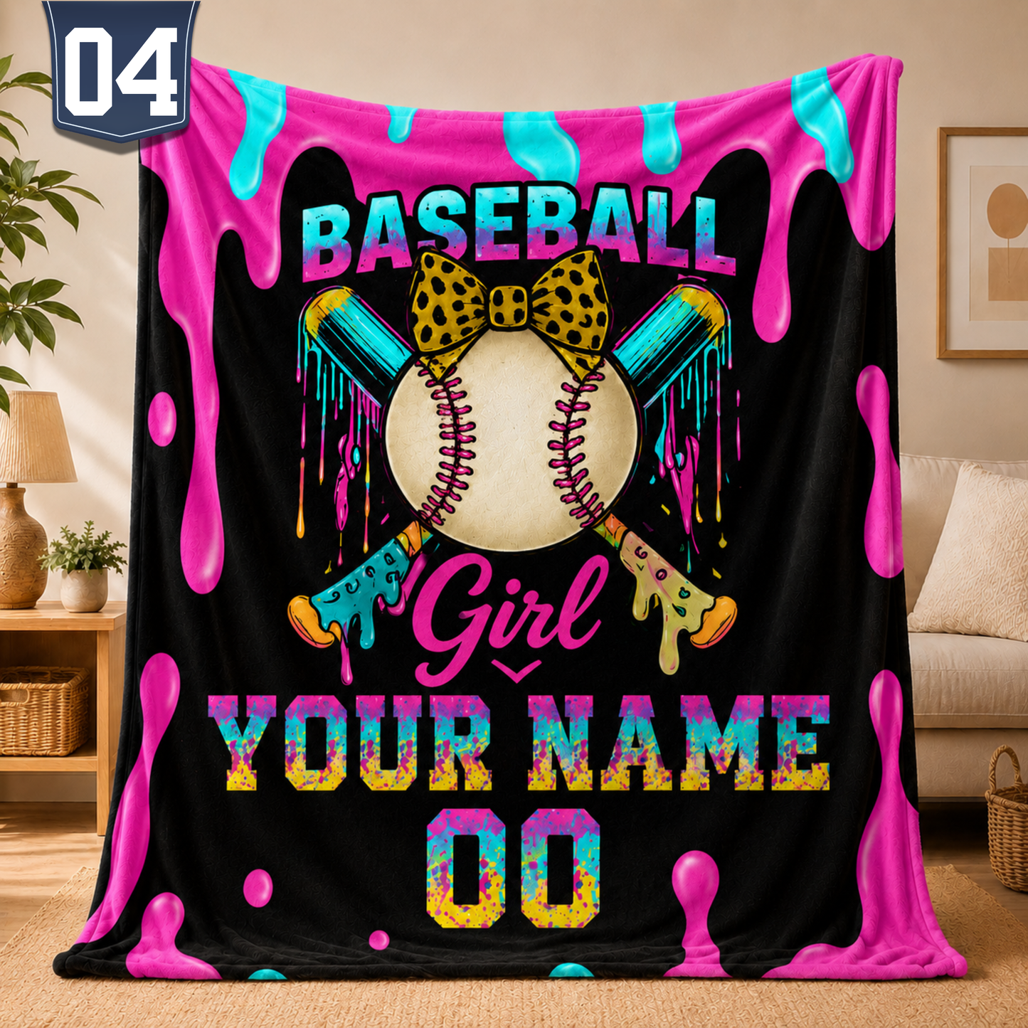 Personalized Ice Cream Baseball Blanket | Custom Name & Number