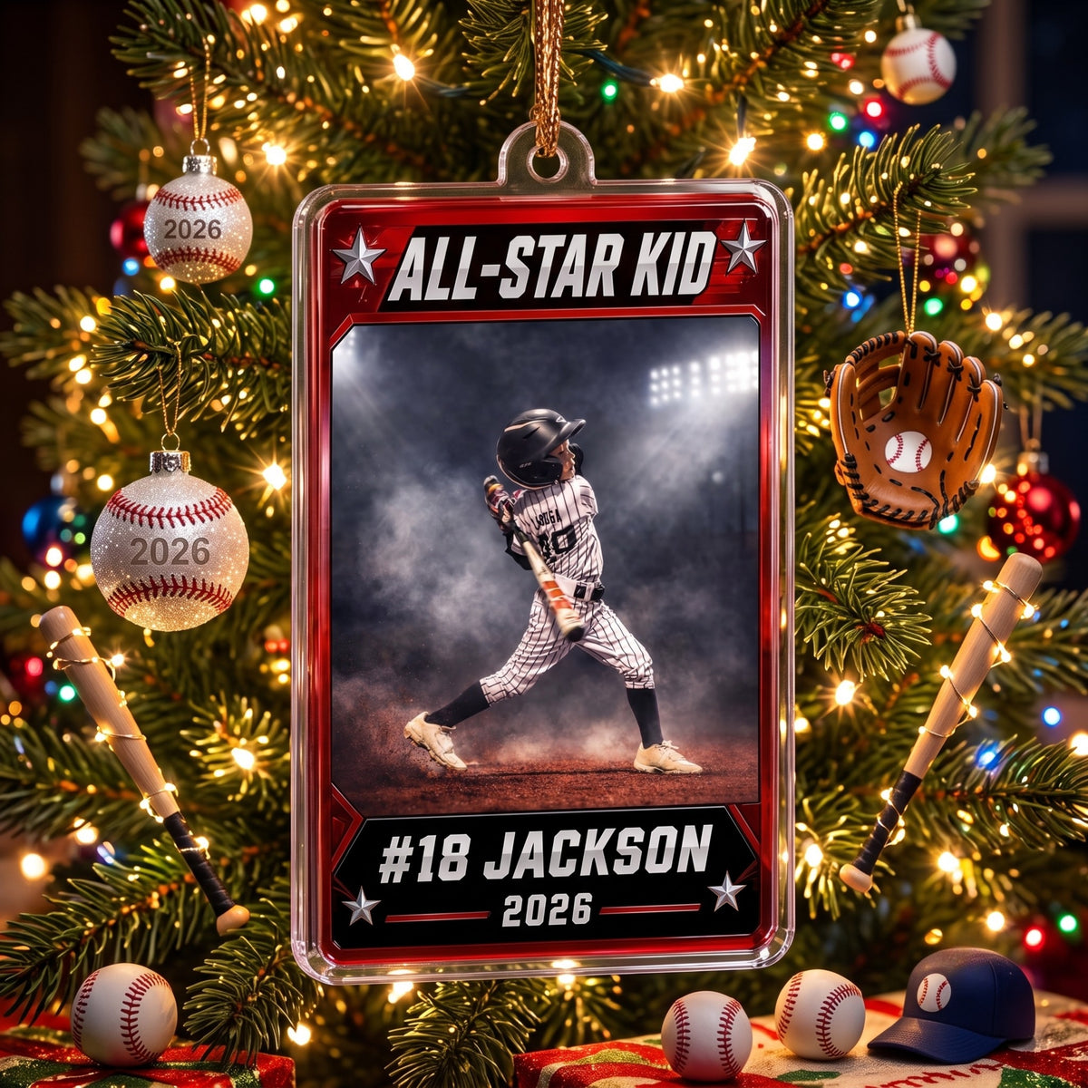Personalized Baseball Player Photo Christmas Ornament | Custom Name, Number & Year All-Star Card Keepsake Gift for Kids