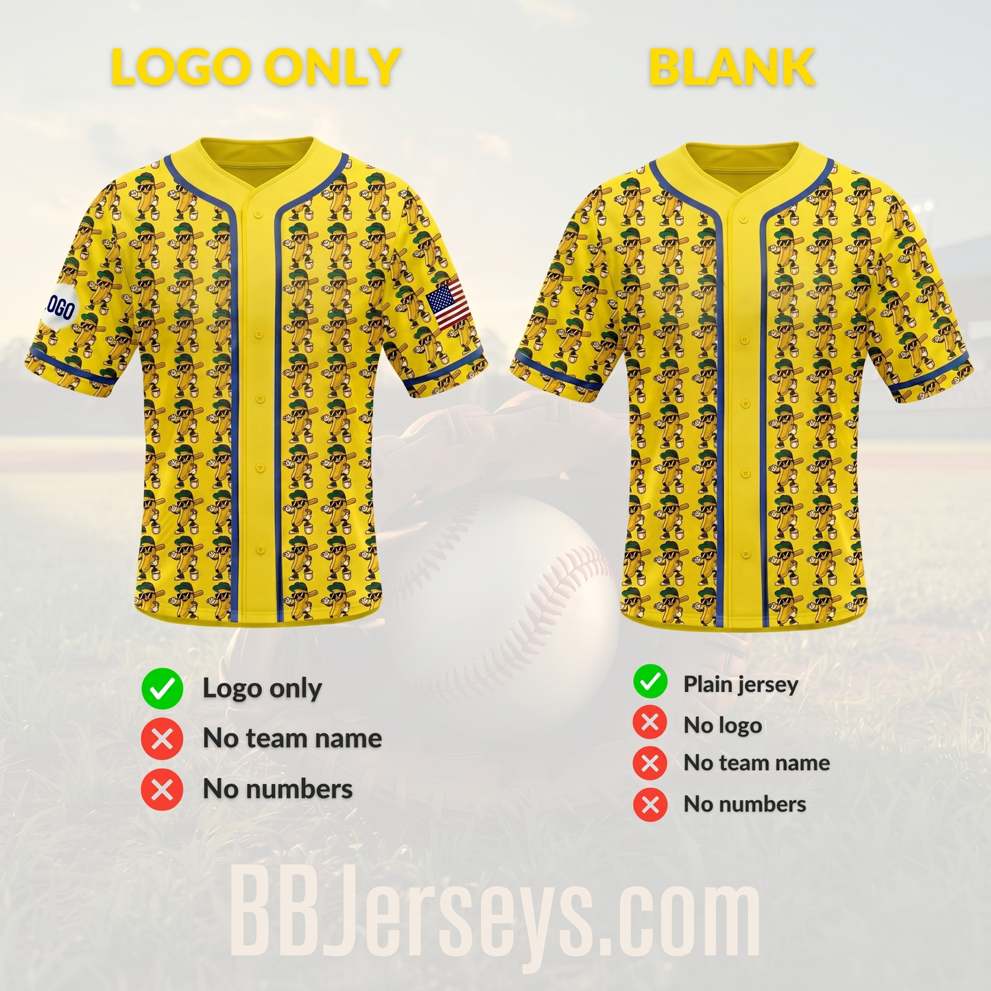 Personalized Yellow Banana Character Baseball Jersey