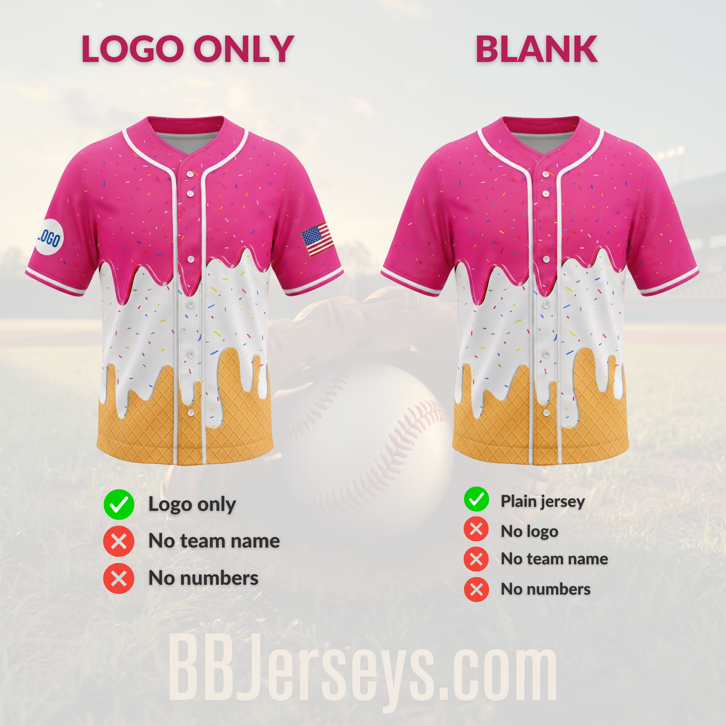 Personalized Ice Cream Drip Baseball Jersey | Custom Name & Number