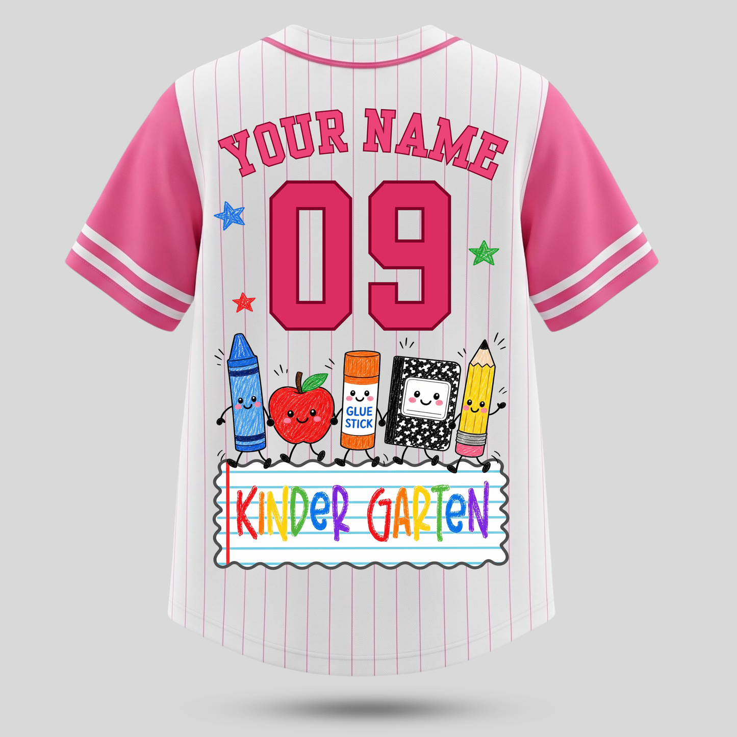 Cute School Supplies Back To School Baseball Jersey | Custom Name, Number & Grade Outfit for Girls & Boys