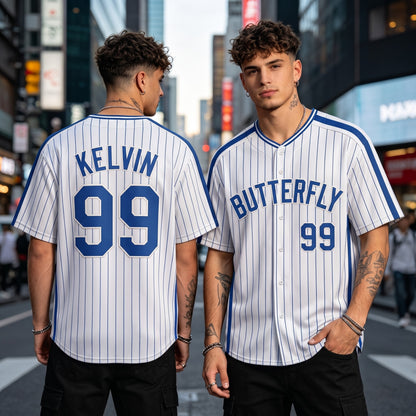 Custom Name & Number Striped Button-Down | Personalized Retro Athletic Jersey For Men Women Kids