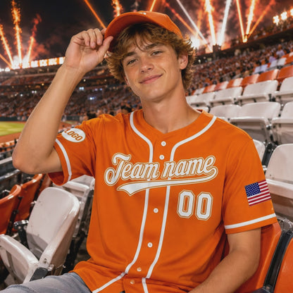 Custom Baseball Jersey Orange White Black | Team Name & Number