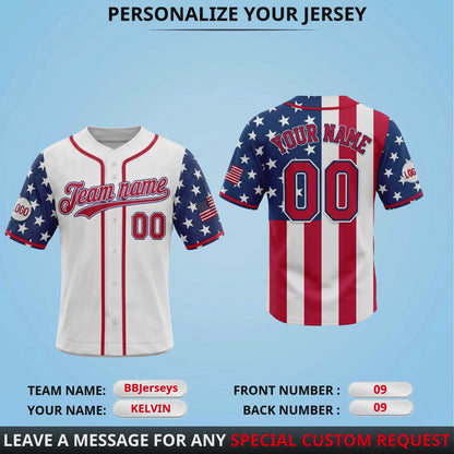 Custom American Baseball Jersey 4th of July - Personalized Patriotic USA Uniform