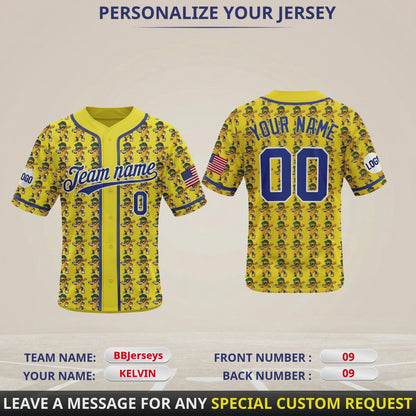 Personalized Yellow Banana Character Baseball Jersey
