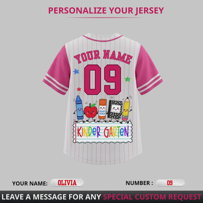 Cute School Supplies Back To School Baseball Jersey | Custom Name, Number & Grade Outfit for Girls & Boys