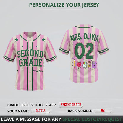 Custom Grade Level Teacher Baseball Jersey | Personalized Cute School Supplies Back to School Outfit
