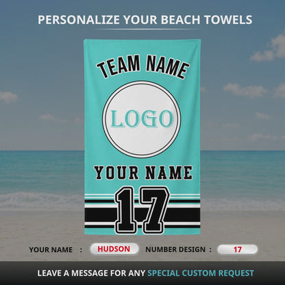 Custom Baseball Team Logo Beach Towel | Personalized Name & Number!