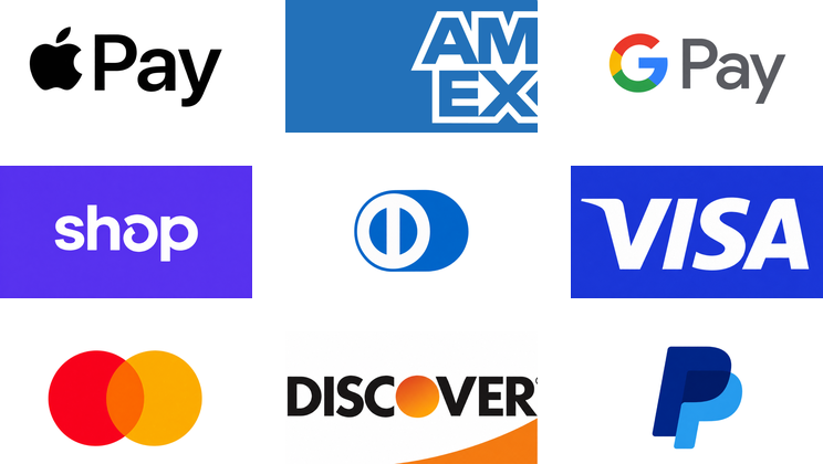 Accepted payment methods: Apple Pay, American Express, Google Pay, Shop Pay, Diners Club, Visa, Mastercard, Discover, PayPal
